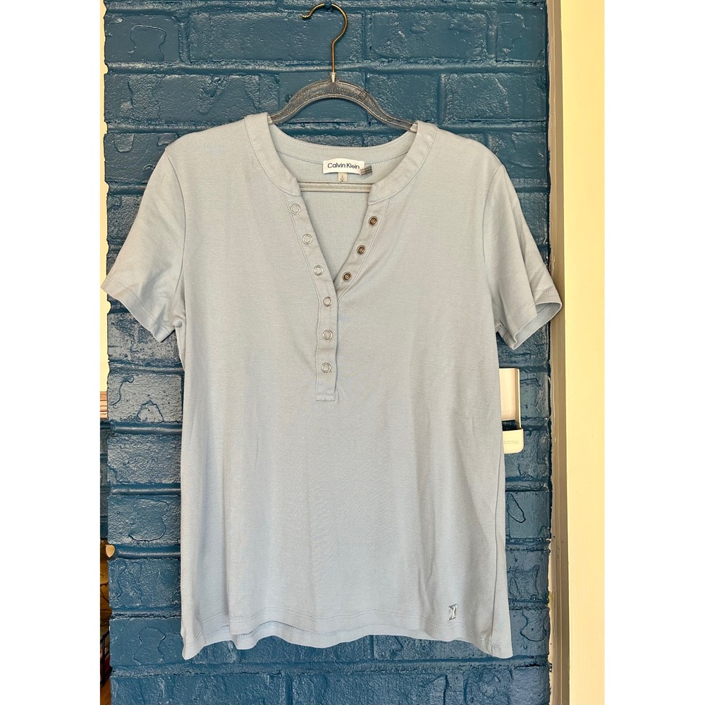 Calvin Klein Womens Mini T Shirt Top Short Sleeve Light Blue